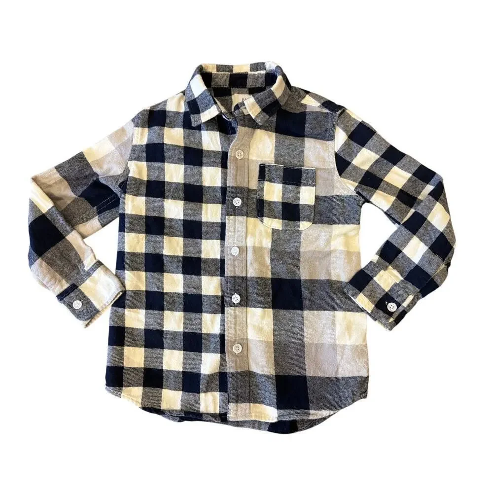 GAP Kids Blue Plaid Flannel Button Up Shirt top Kids size S 6/7 Cotton